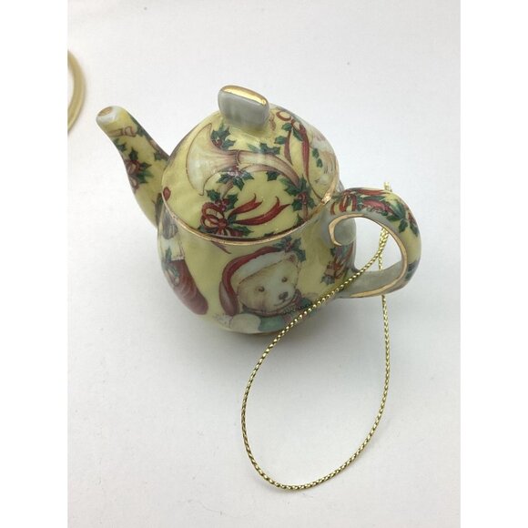 2003 Teapot Ornaments By A Special Place-Porcelain, Gold Trim-Christmas 4-NOS - Picture 5 of 7
